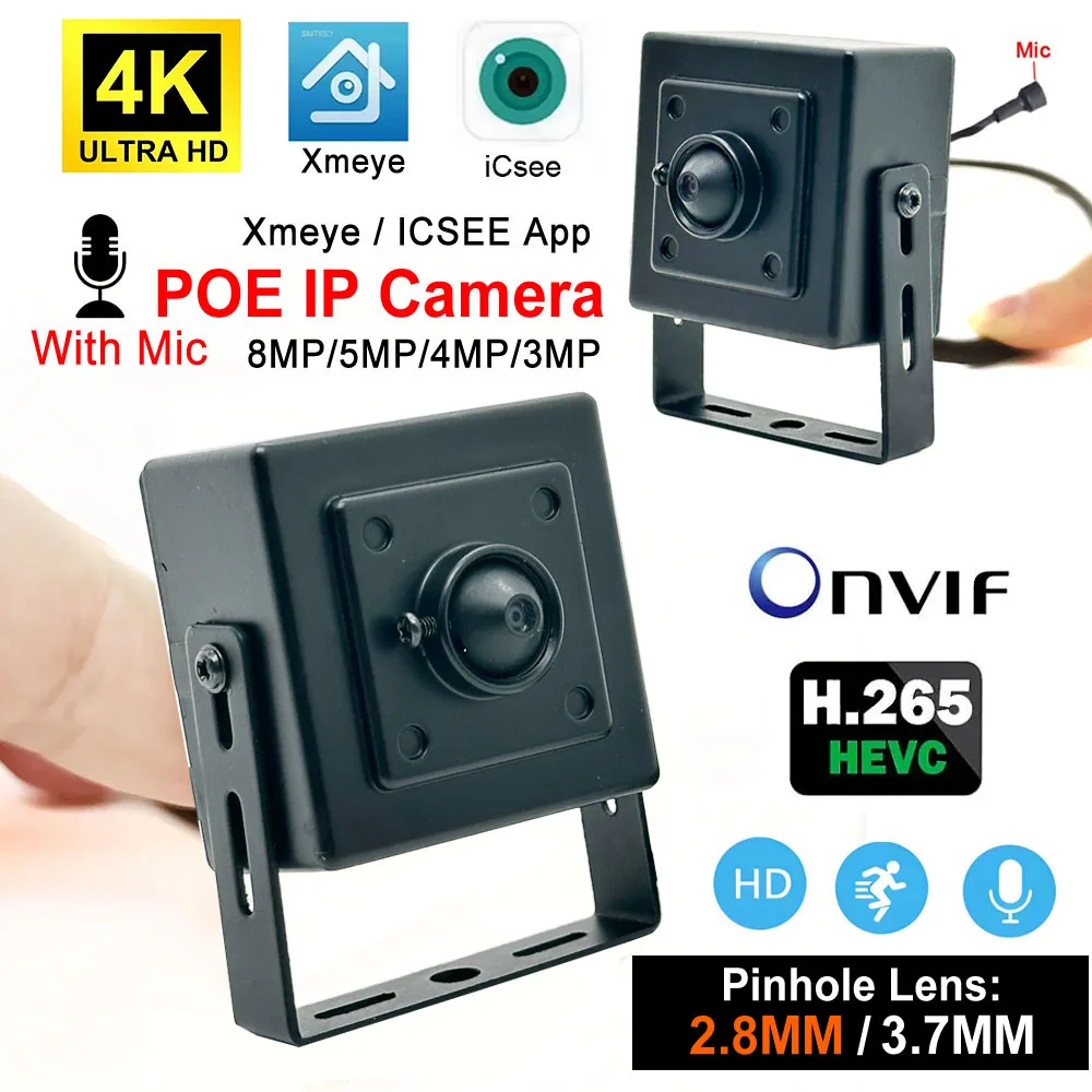 Ultra HD 4K Mini Pinhole Lens POE IP Camera with Audio and H.265 Compression