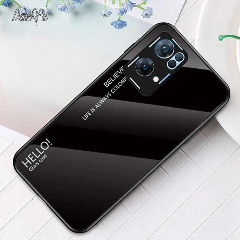 Coque Reo8 DECLAREYAO Coque en verre trempé rigide pour OPPO Renoa 7 6 5 4 3 Pro Plus Ace2 4Z 5Z 6Z 7Z Coque en silicone UL_voghion.com