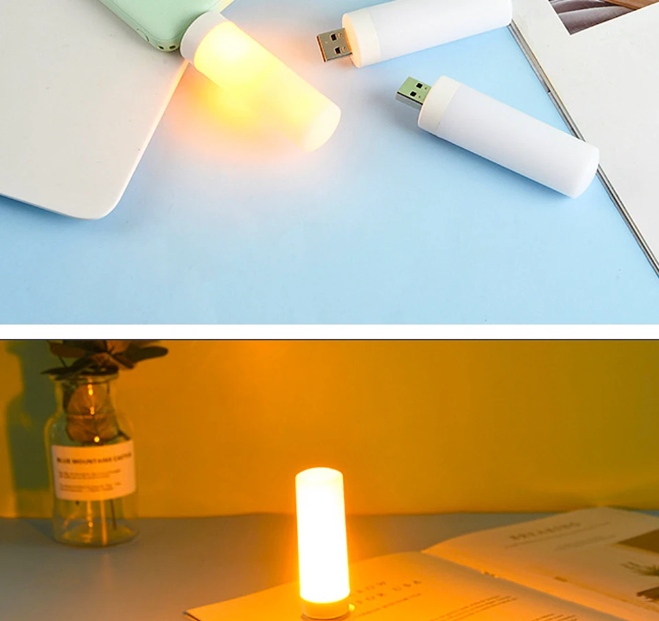 Światło klimatyczne USB LED płomień migające świeczki lampka do czytania