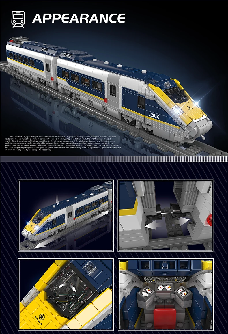 Mould King 12016 Technische Eisenbahn-Spielzeuge Der RC Europe Star E320 Baustein-Set MOC Dampflokomotive Weihnachtsgeschenk für Kinder – Detail 2