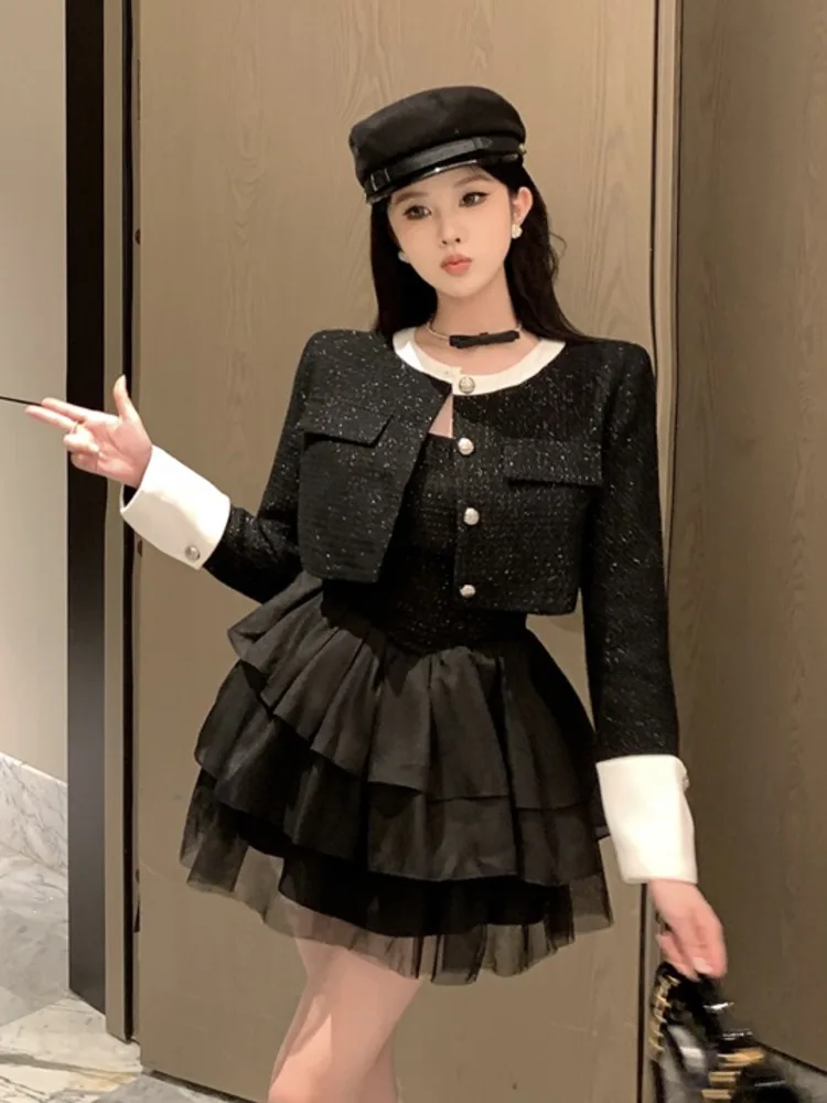 

2023 Autumn High Street Two Piece Set For Women Conjuntos Femininos Elegantes Fashion Conjuntos Cortos Tweed 2 Piece Outfits