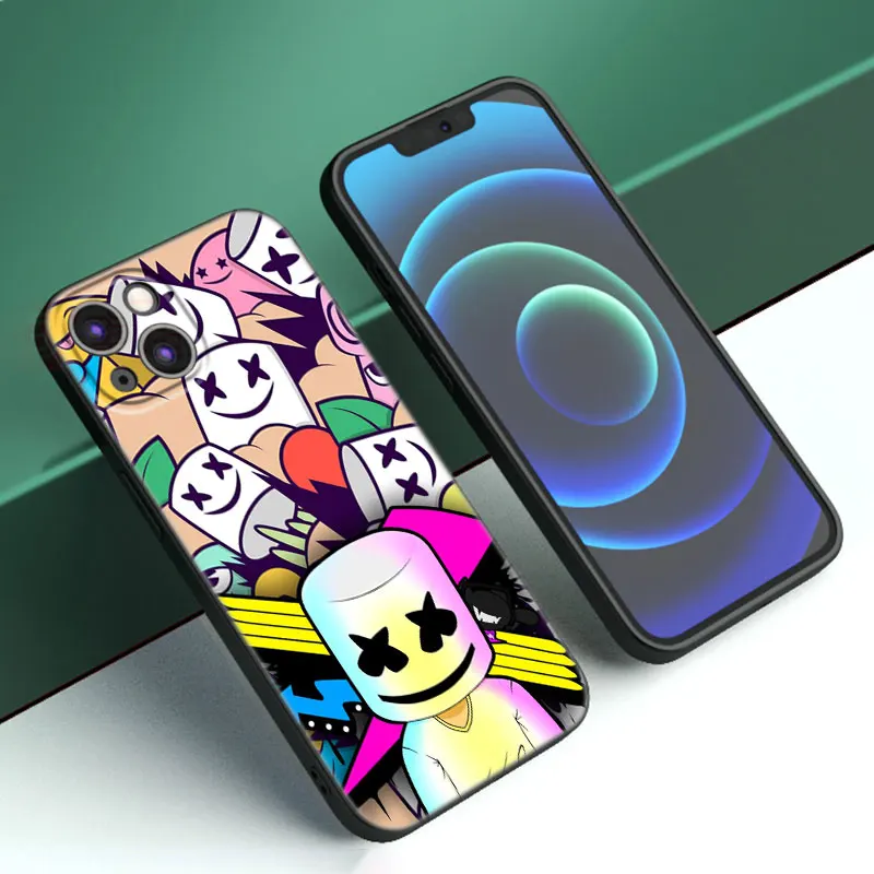 thumbnail image 1 of Marshmallow-funda de teléfono con caras de Dj para Apple, carcasa negra suave para iPhone 12, 13 Mini, 11, 14 Pro, XS Max, 6S, 6, 7, 8 Plus, 5S, X, XR, SE, 2020, 2022, 1 of 5
