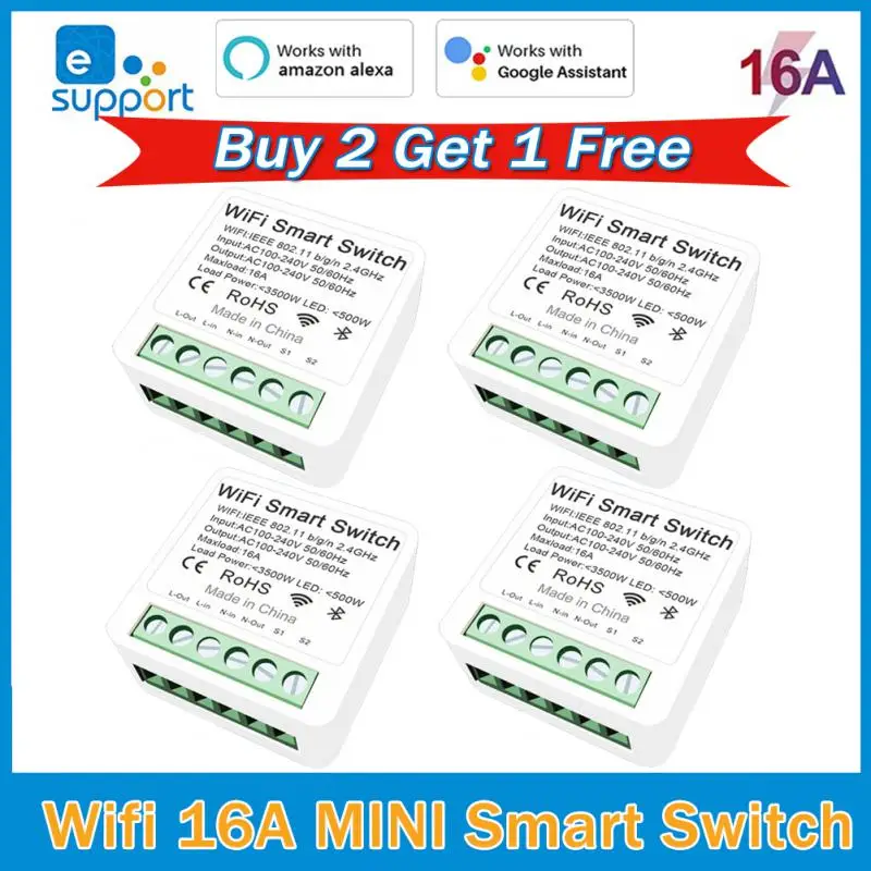 

16A MINI Wifi Smart Switch EWeLink DIY 2-way Control Timer Modules APP Wireless Remote Control Timer Work With Alexa Google Home