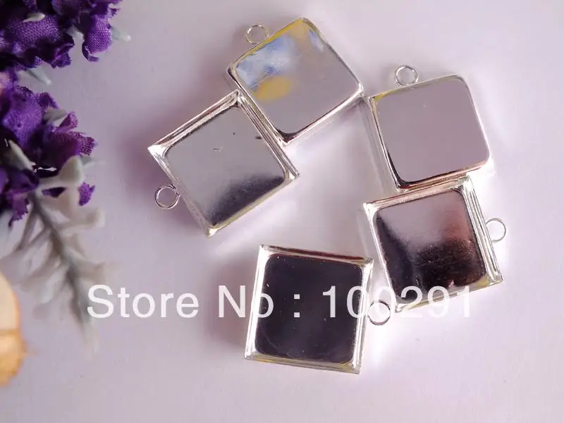 

200pcs/lot 25mm square silver plated pendant bezel trays pendant base blanks