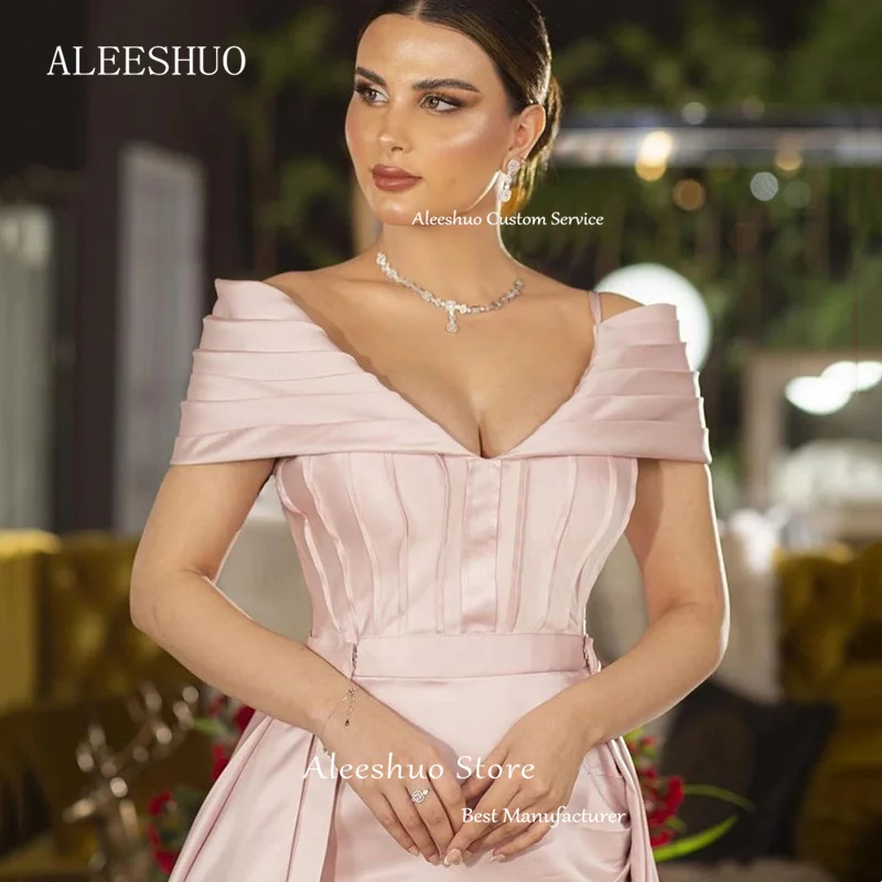 Aleeshuo Modern Off The Shoulder Prom Dresses A-Line Evening Dress Pleated Formal Occasions Detacbable Train Vestido De Noche