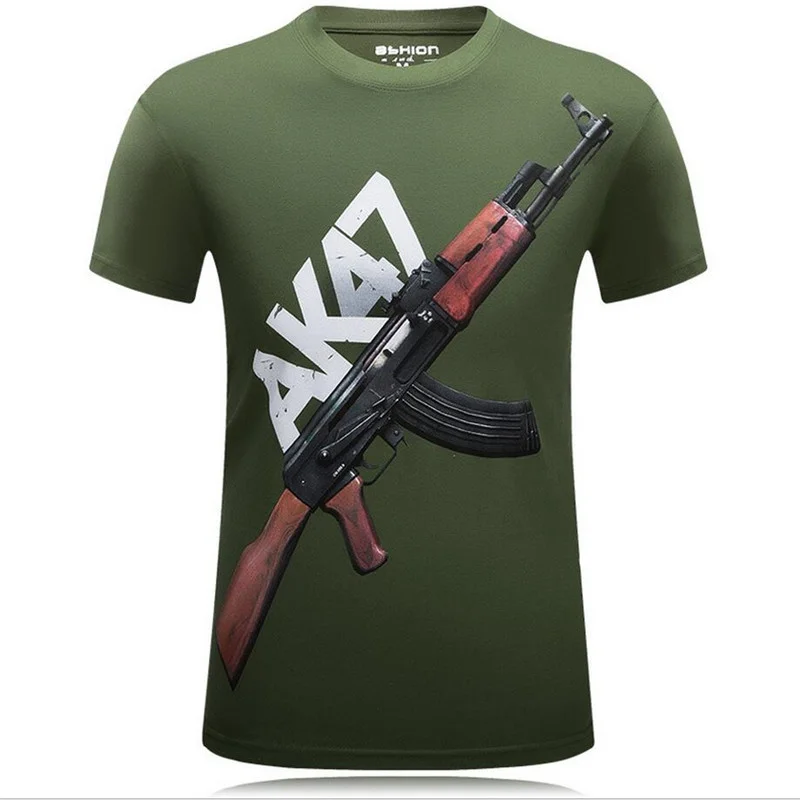 

New 2023 Summer 3D T-Shirts Men Printed AK 47 Gun Funny ops Casual Short Sleeve Cotton O-Neck Male Punk ees