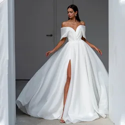 Gorgeous Off The Shoulder V-ncek Organza A Line Wedding Dresses Side Slit Back Bow  Boho Wedding Gowns Princess Robe de Mariee