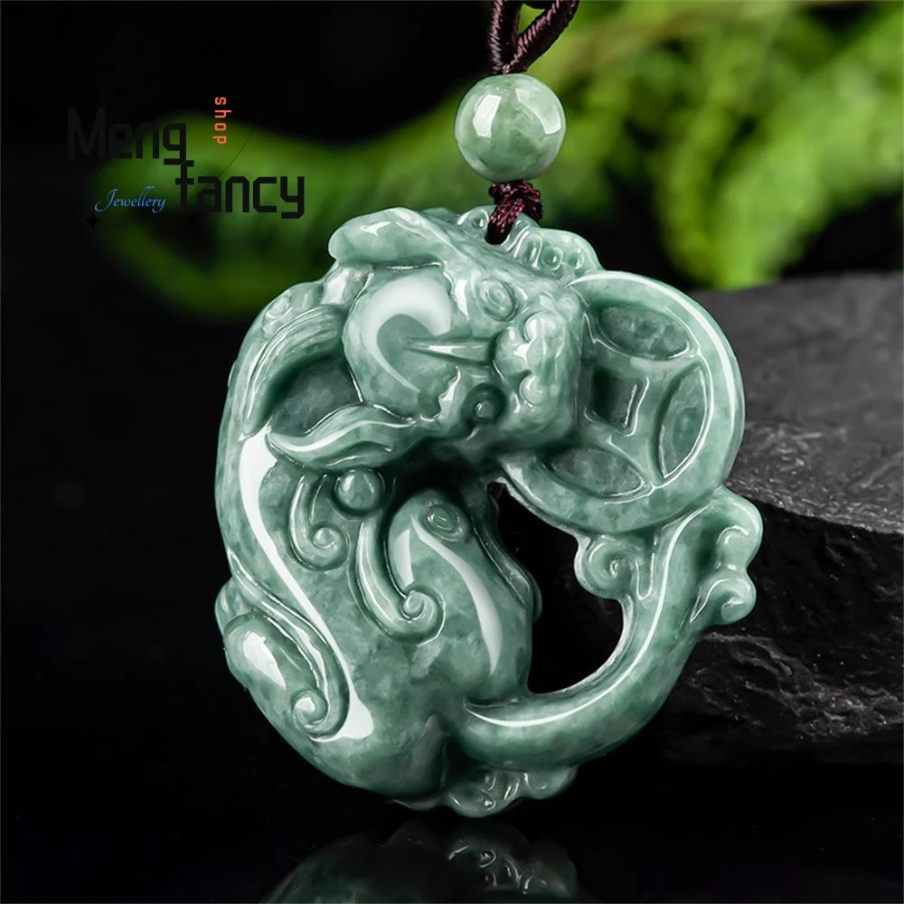 

Natural A-goods Jadeite Wealth Inviting Ruyi Pixiu Icy Jade Pendant Exquisite Best Selling Mascots Fashion Jewelry Holiday Gift