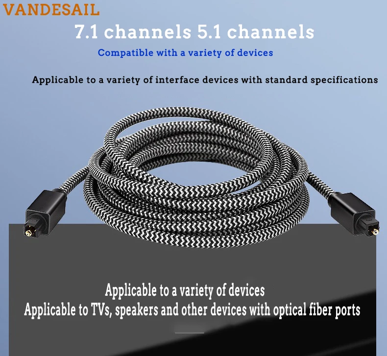 VANDESAIL  Digital Optical Audio Cable Coaxial Cable 1.8m 3m for Amplifiers Blu-ray Xbox 360 PS4 Soundbar Fiber Cable TV