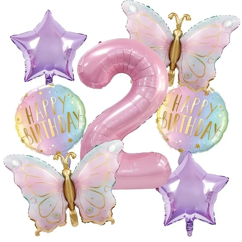 Pink Butterfly & Number Balloon Set - Ideal for Celebrations and Parties