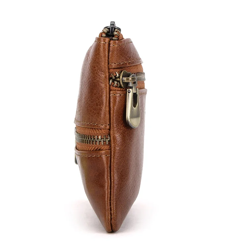 Contact'S Genuine Leather Zipper Coin Wallets for Women Brown Car Key Housekeeper Holders Mini Coin Purse Key Organizer