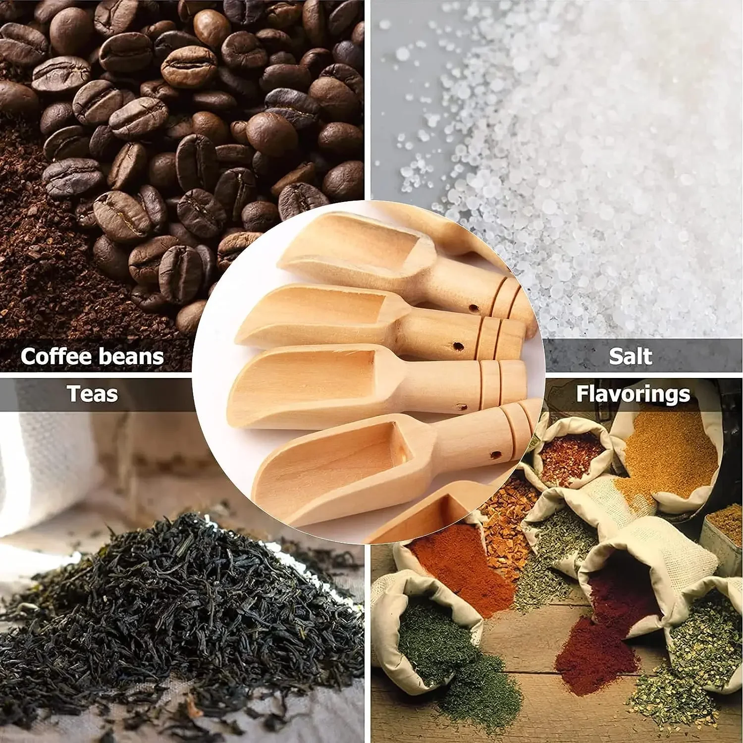 5pcs Mini Wooden Scoops Small Bath Salt Spoon Candy Spoon Washing Powder for Spices Laundry Detergent Tea Coffee Beans