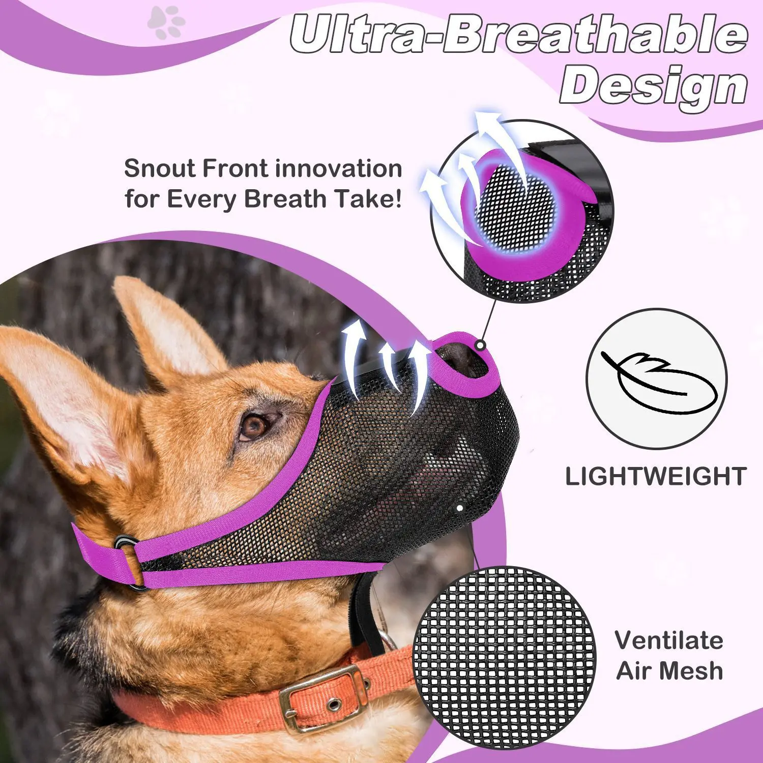 Dog Muzzle Breathable Mesh Dog Muzzle Basket Adjustable Dog Mouth Guard Muzzle with Front Opening Design for Small Medium Large 5