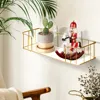 Luxury Bathroom Shelf without drilling Iron Wall Shelf with Marble style Glass Plate Makeup Storage Rack Bathroom Accessories 4
