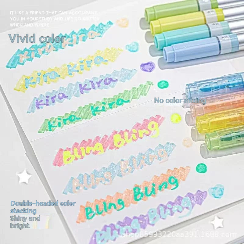 4PC 크리에이티브 컬러 오버랩 형광펜 세트, 이중 헤드 캡 당김식 형광펜, 학생용 키 마킹펜 세트
