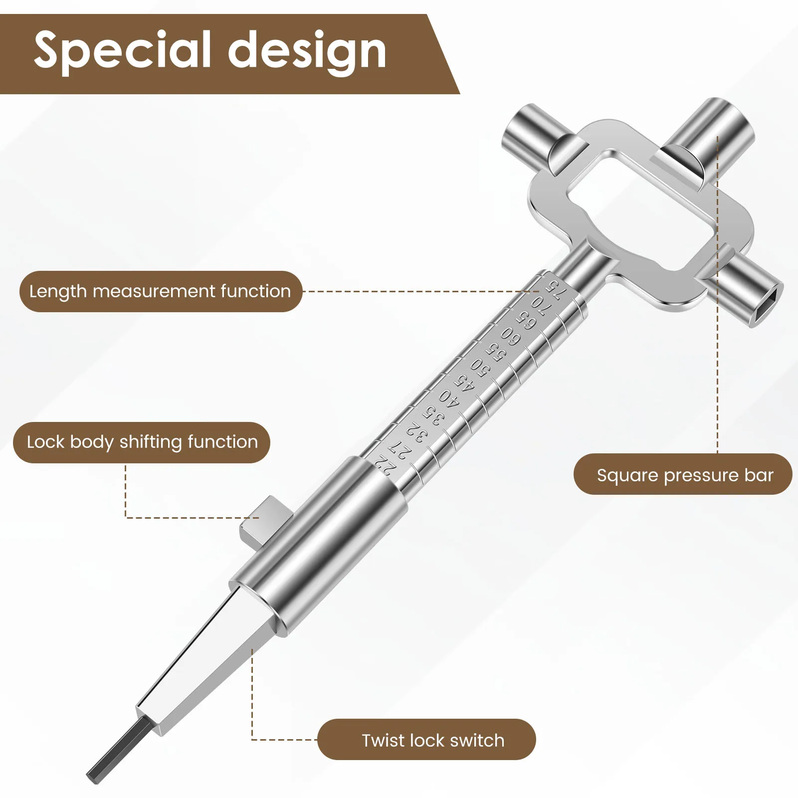2Pcs Universal Construction Key with Measuring Scale Steel Architect Key Long and Short for Opening Mortise Locks and Checking