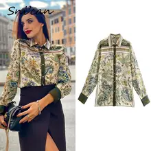 

ZA Boho Style Paisley Shirts Women Fashion Satin Shirts Blusas Suit Office Ladies Basic Satin Blouse рубашка женская Designer