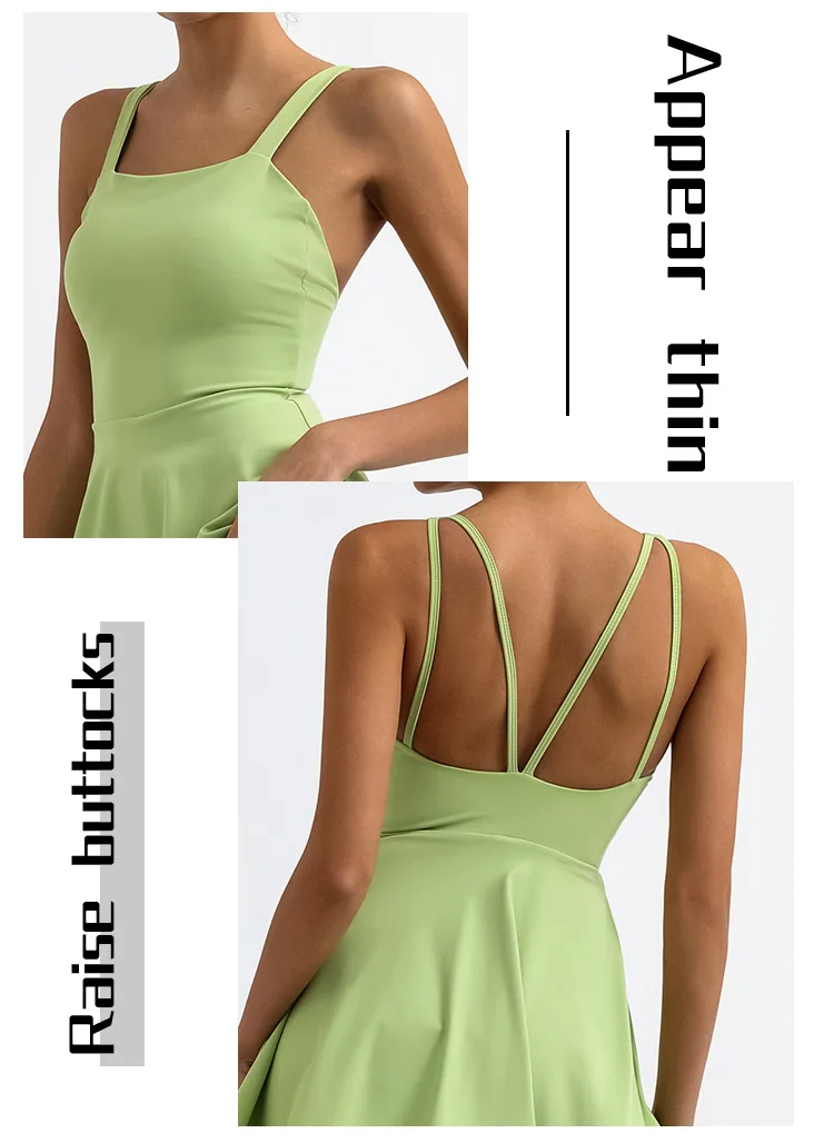 One Piece Cloud Hide Sexy Back Sports Dress Pocket Tennis Dresses Women Safe Shorts Gym Golf Yoga Suit Fitness Dance Long Skirt