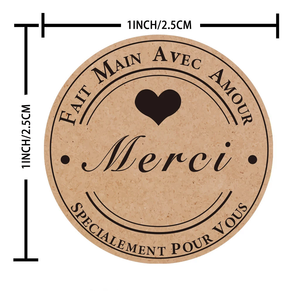 프랑스 Merci 크래프트 종이 스티커, 고맙습니다, Fait Main Avec Amour DIY 다기능 라벨, 접착 선물 밀봉 스티커, 500 개
