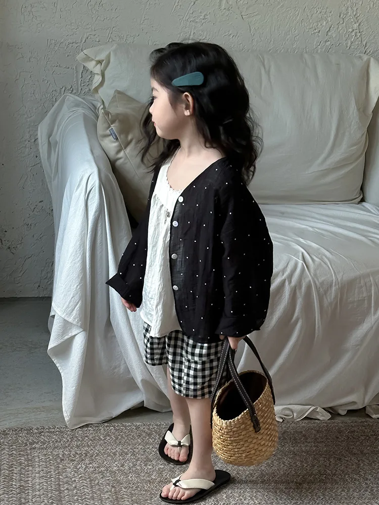 어린이용 자외선 차단 재킷, 얇은 여아 도트 가디건, 어린이 자외선 차단 의류,  소년 긴 소매 캐주얼 코트, 2024 여름 신상