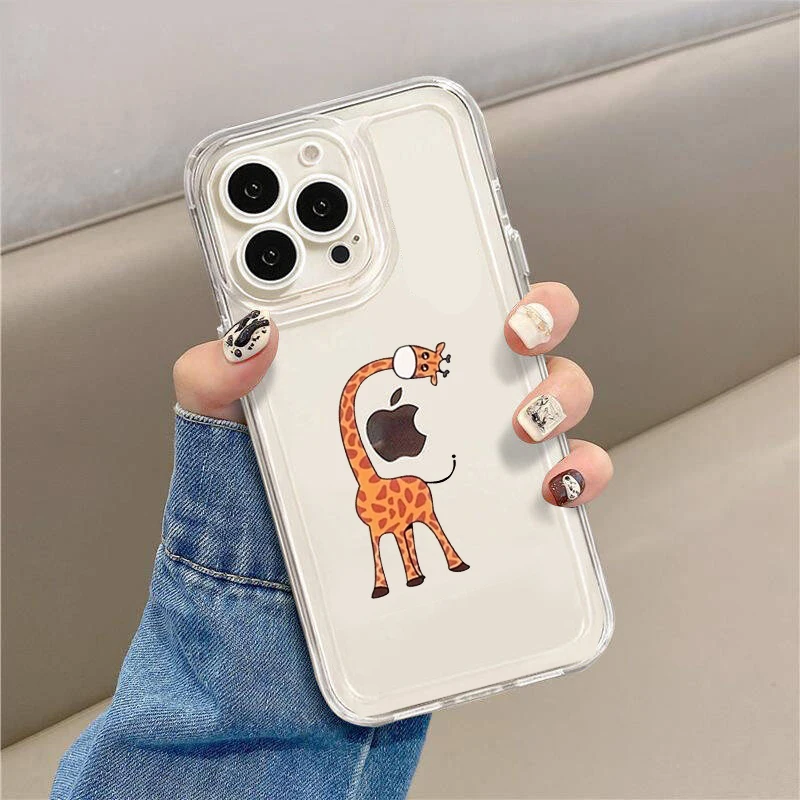 Adorable Cartoon Animal Transparent Phone Case - Soft Giraffe & Panda Design