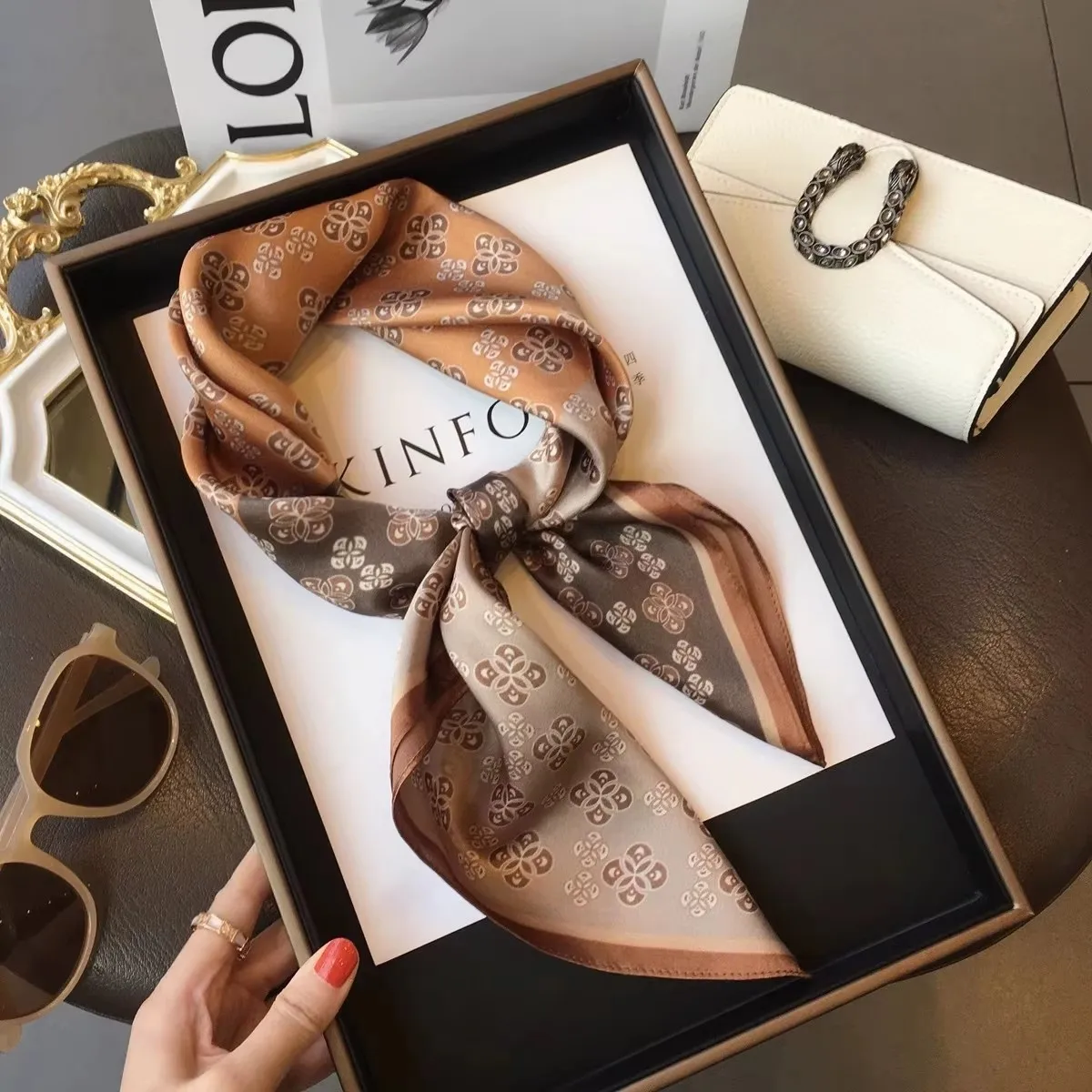 100% Natural Silk Square Scarf Women Hairband Neckerchief Wrap