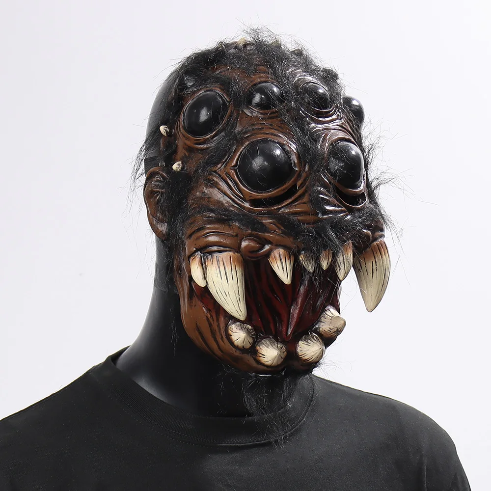 Masque d'araignée effrayant pour la fête d'Halloween, cosplay effrayant, araignées animales, grands yeux, dent, bouche ouverte, casque en latex, accessoires de costume, horreur