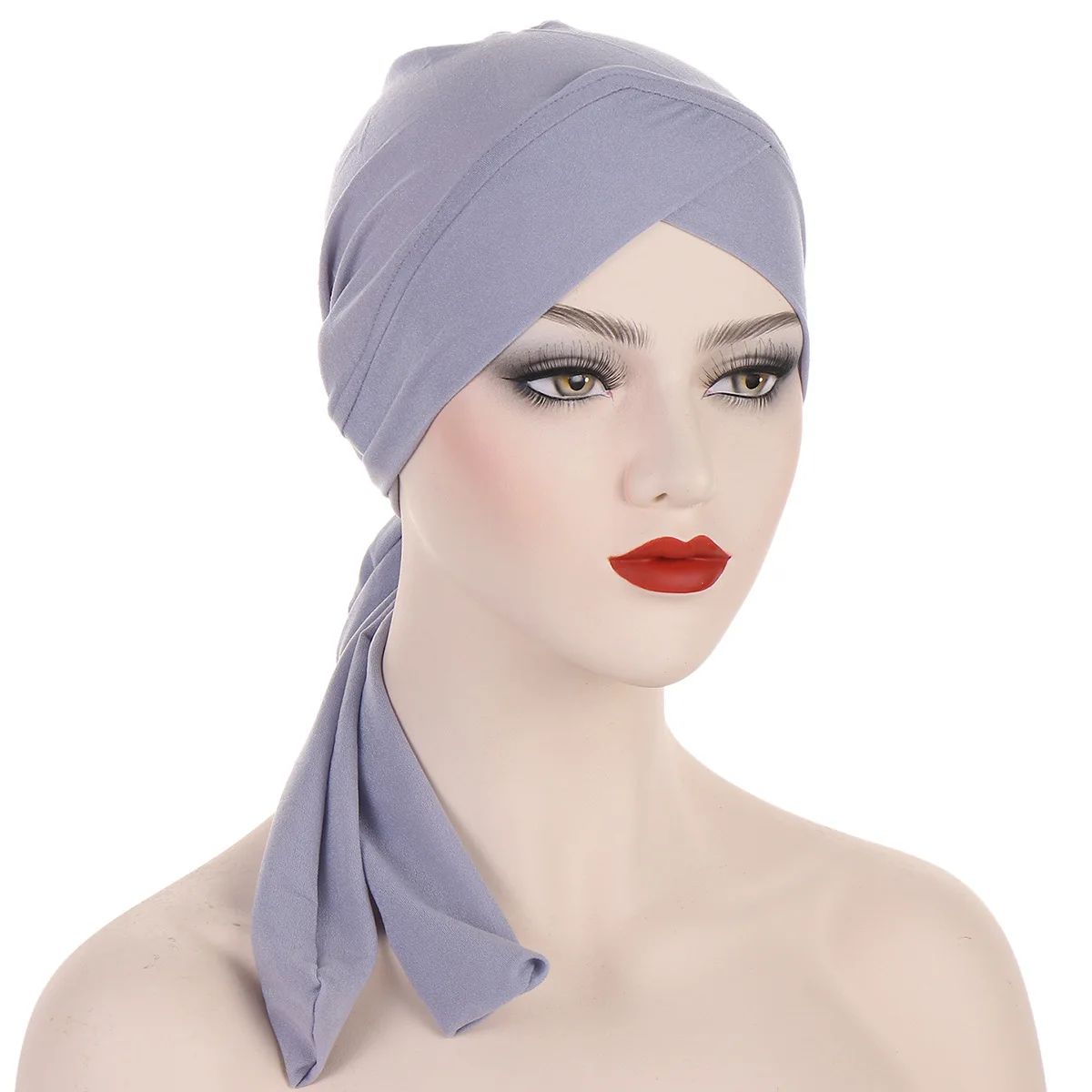 elastic solid colour pre-tied hijab head scarf