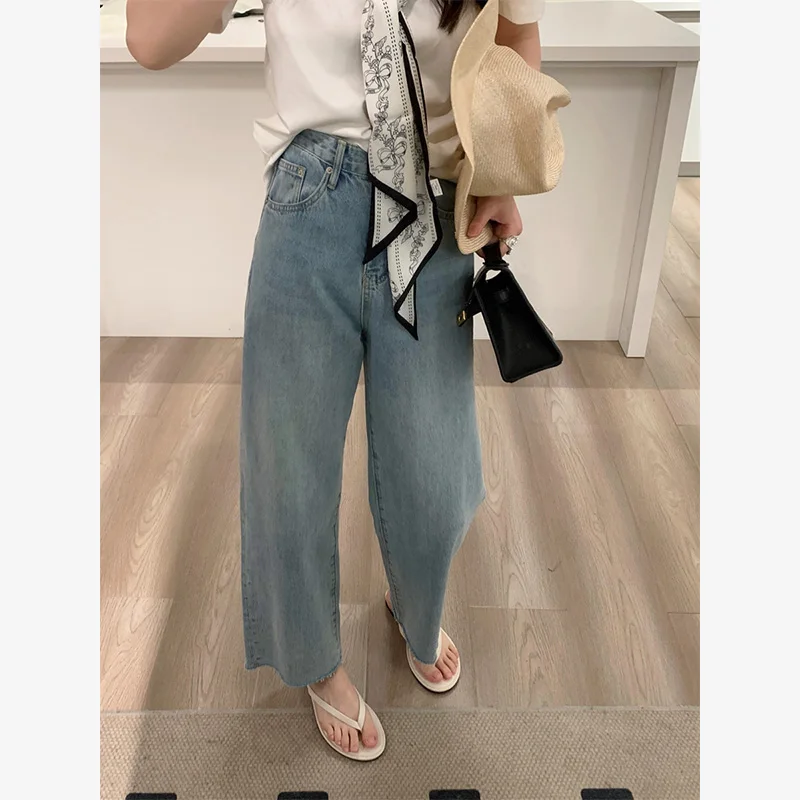 

Female Summer Thin Straight Leg Jeans Female Fat Sister High Waist Loose Slim Wide Leg Pants