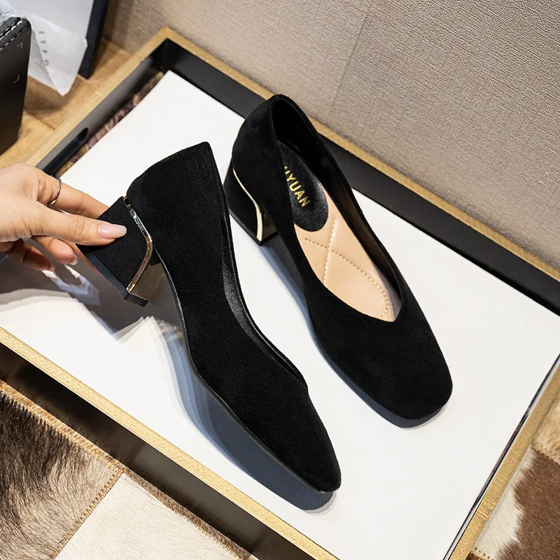 High Heels Women's New Women's Shoes Pointed Toe Shallow Mouth Shoes Women's Thick Heel Fashion Shoes Women's Large Size 1