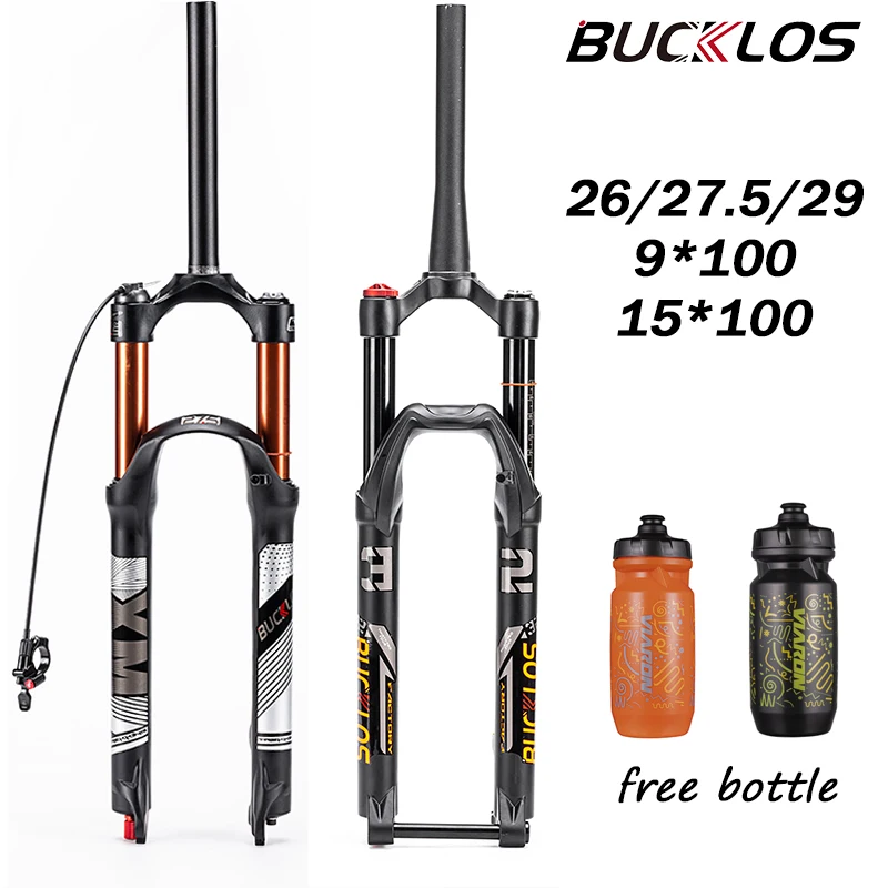 

BUCKLOS Bicycle Fork 26 27.5 29 Air Suspension Mountain Bike Fork 9*100mm 15*100mm MTB Forks Remote/manual Straight/Tapered