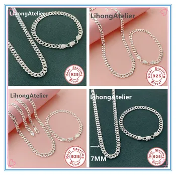 925 Sterling Silver 7mm Side Nk Bracelet Necklace Jewelry Set Men'S & Women'S Light Luxury Wedding Jewelry Gift