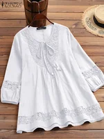 Womens Lace Patchwork Blouses ZANZEA 2025 Summer Bohemian Casual 3/4 Sleeves Blusas Shirts Casual Hollow Out Tunic Tops Beach - Image 5