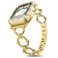 Elegant Metal Chain Strap - Fashion Round Loop Bracelet - 38mm (Gold with Case)