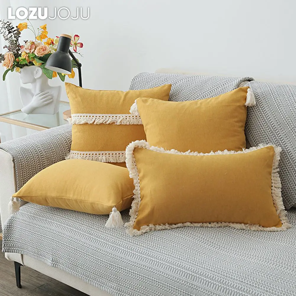 

LOZUJOJU Tassel Fringe Decorative Pillowcases Cushion Covers Home Decoration Pillow Covers for Living Room Sofa 45x45cm 30x50cm