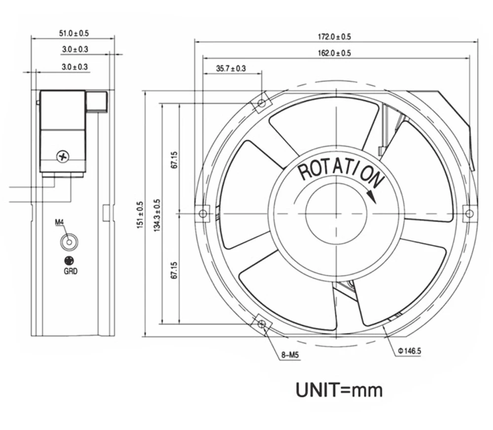 KA1725HA1 KA1725HA2 KA1725HA3 17CM 17251 AC110V 220V 380V 높은 공기 흐름 배기 팬 내열성 DIY 냉각 환기 팬