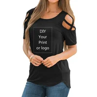 Customized Print T Shirt for Women DIY Logo Top T-shirt Short sleeve Female Tops Off The Shoulder Hollow Tee 1
