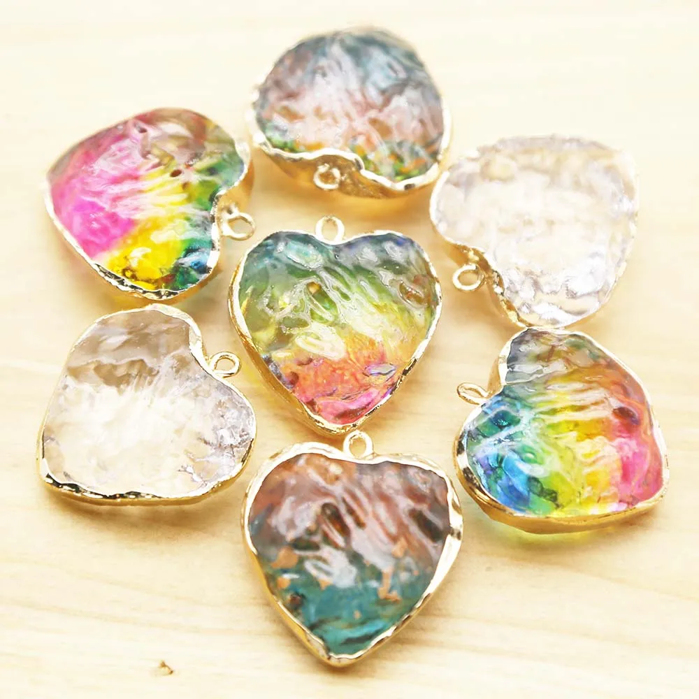Lacquered crystal glass plus color love shaped jewelry pendants electroplated gold key accessories wholesale 10Pcs free shipping