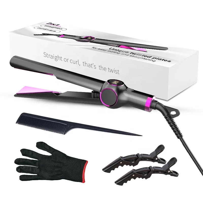 

Hair Straightener Curler Digital Twisted Iron Automatic Professional 2 in 1 Straight Hair+curl Hair Electric Ceramic Coating LCD