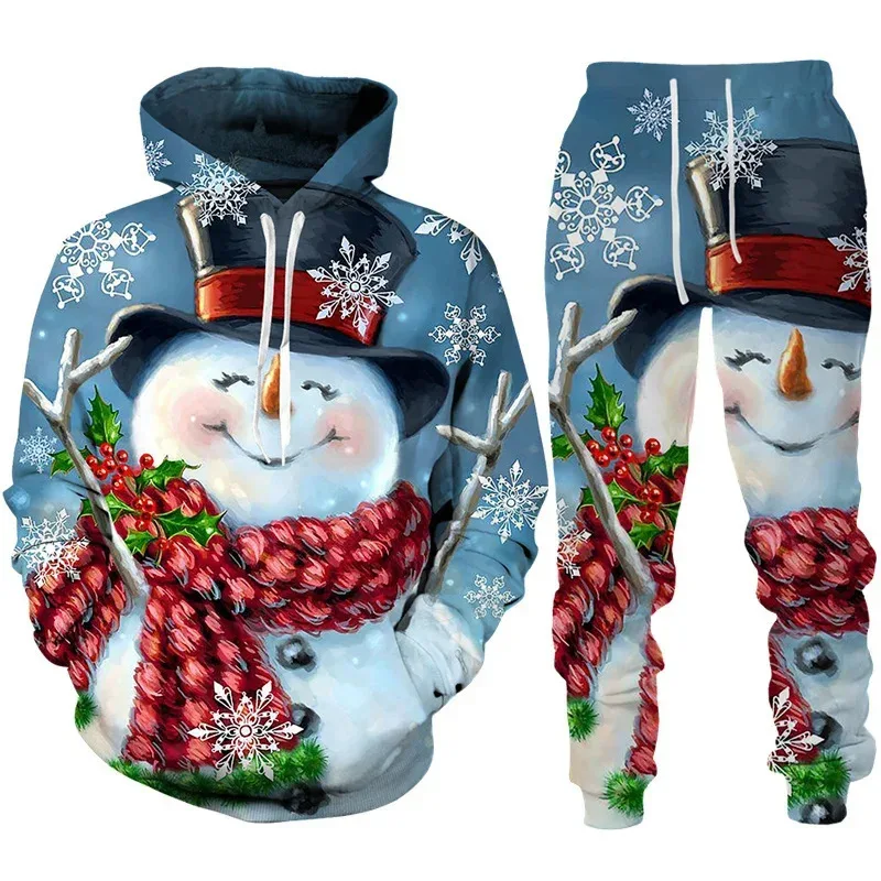 Autumn Christmas Mens 3D Printed Hoodie Pant Sets