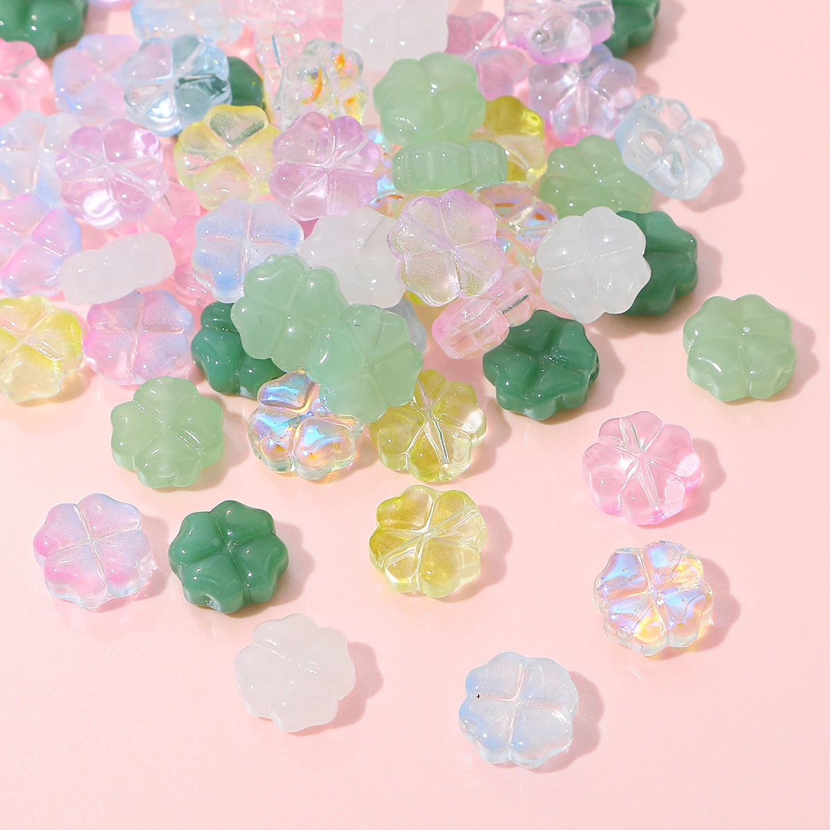 Glass Beads About20Pcs Glass Four Leaf Flower Beads Scattered Beads Handmade DIY Making Couple Bracelets Necklaces Earrings Jewelry Acces