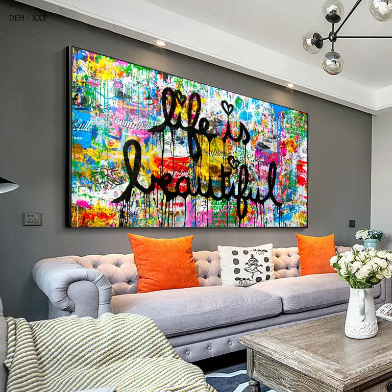 Modern Creative Graffiti Wall Art Colorful Street Art Painting Pop Art  Canvas Prints Home Decoration Artwork Framed Pictures for Living Room  Office