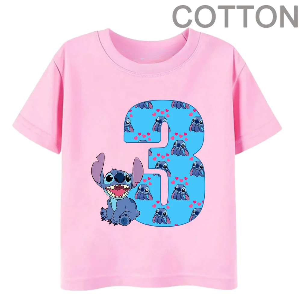 thumbnail image 1 of Camiseta de algodón para niños de Disney con combinación de nombre y dígitos 1, 2, 3 y 4 de PINK Stitch, dibujos animados Kawaii, informal, para niñas y niños, estilo Harajuku, 1 of 4