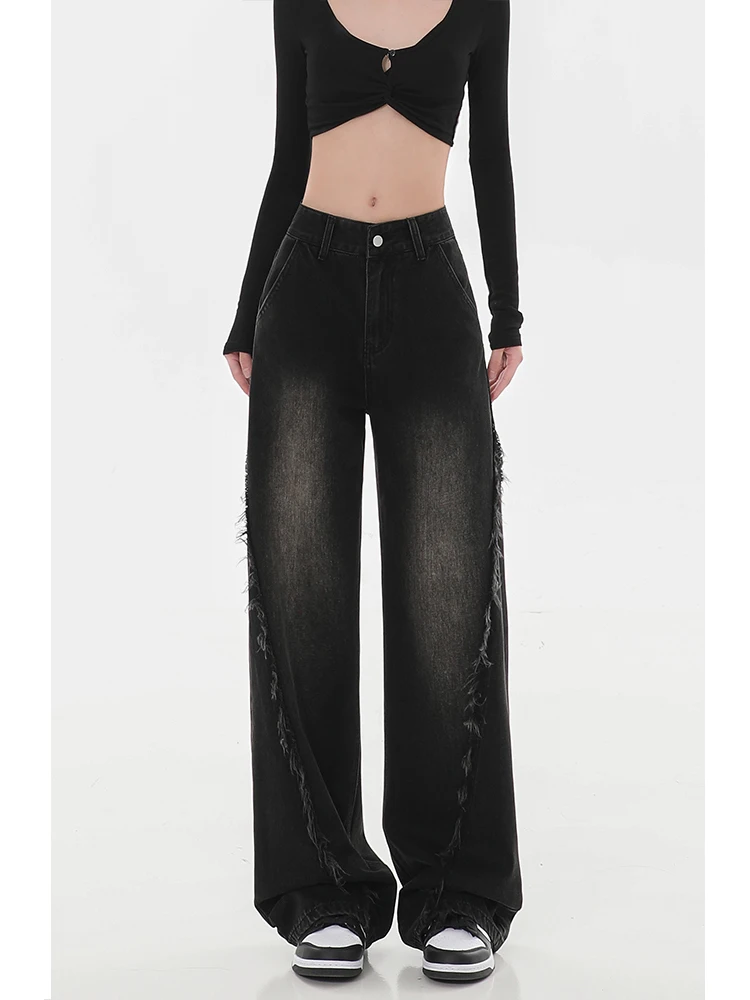 パンツ y2k black denim loose flare pants 2000's Y2K Baggy Flare Jeans - Oversized Black Denim Trousers for