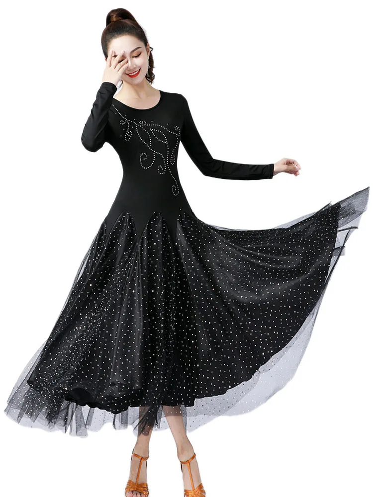 Ballroom Dance Dress Women Performance Wear Dresses Modern Standard Tango Waltz Dress Short Sleeves