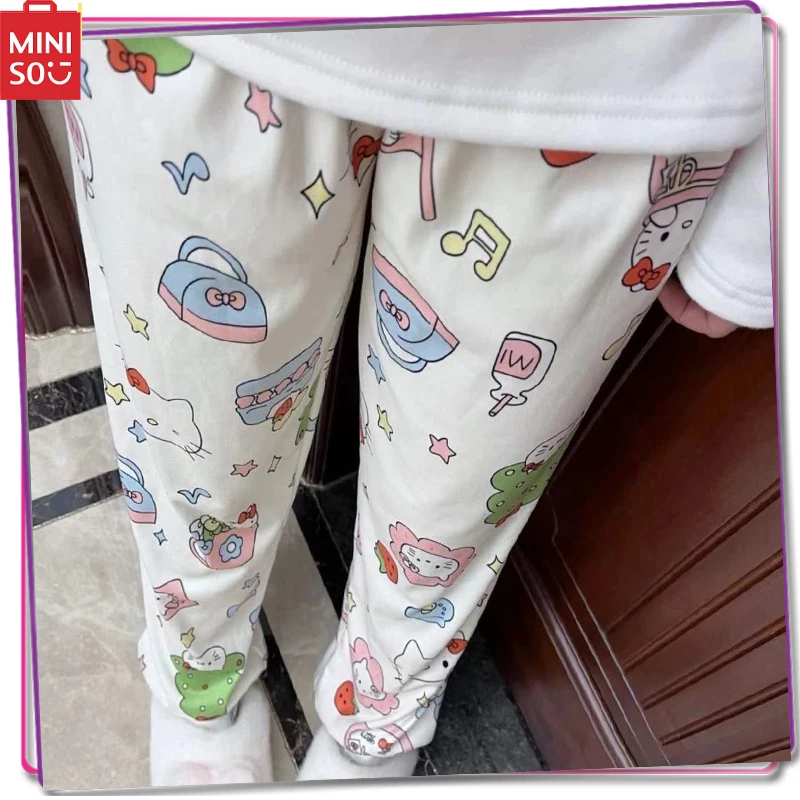 

New Miniso Sanrio Hello Kitty Melody Kuromi Large Women's Y2K Home Pajama Pants Casual Cotton Loose Plus Size Pants Gift