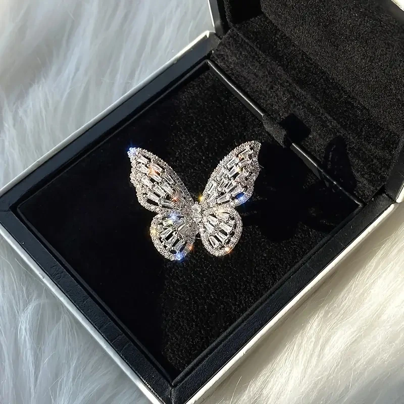 

European and American Classic Hollow Out Trend Zircon Resistant Butterfly Opening Adjustable Ring Personality Ring Wedding Gift