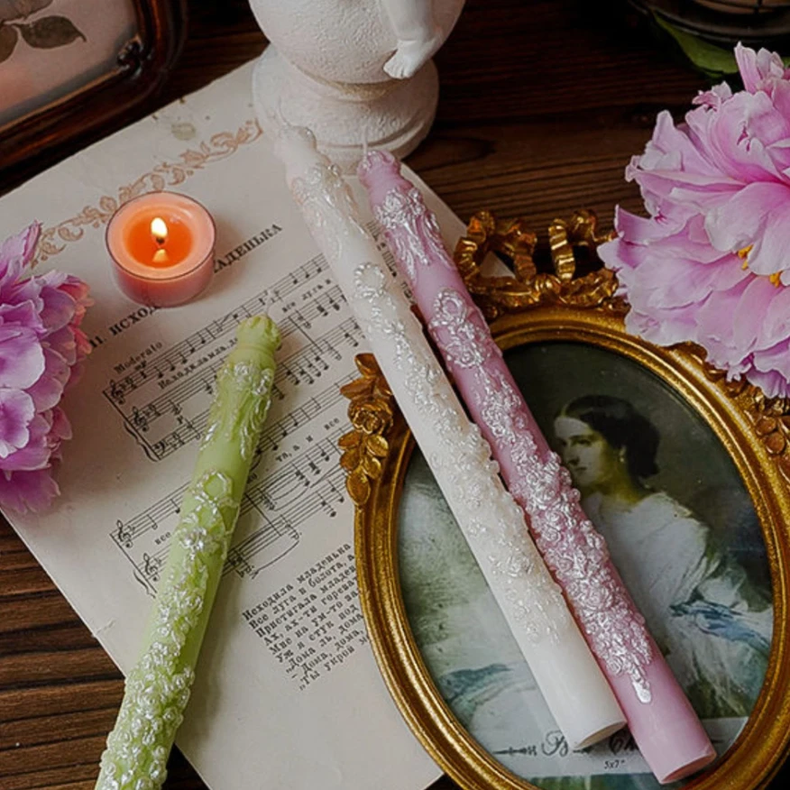 تنقش شمعة طويلة الجذع الزفاف شمعة معطرة النمط الفرنسي العطر الزخرفية زخرفة عيد الحب هدية تذكارية