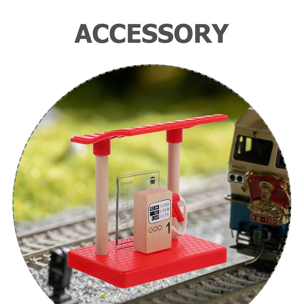 Train Track Accessories DIY Road Block Plaything Kit Toy Prop Gas Station Assembly Sand Table Ornament Plastic Wood Decor Child