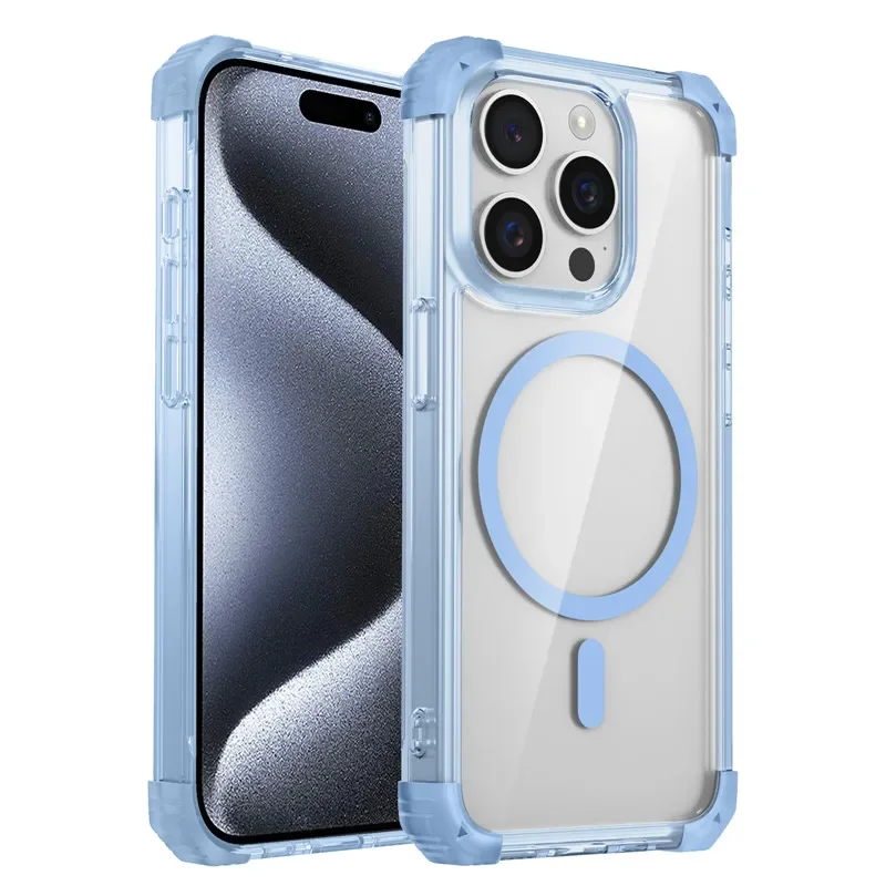 Enhanced Armor Shockproof Magnetic Wireless Charging Transparent Case with Magsafe Cover